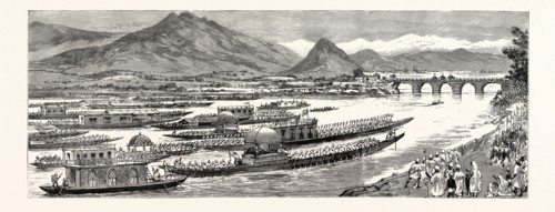 THE VICEROY'S TOUR IN KASHMIR, THE PROCESSION OF BOATS WITH HIS EXCELLENCY NEARING THE SUMBUL