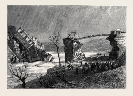 THE BROKEN BRIDGE OVER THE BRAGUE: SCENE OF THE RECENT RAILWAY ACCIDENT