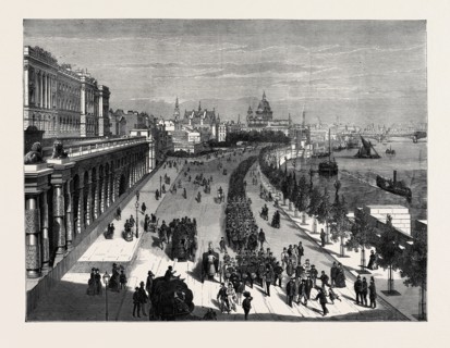 THE THAMES EMBANKMENT, LOOKING TOWARDS ST. PAUL'S, LONDON