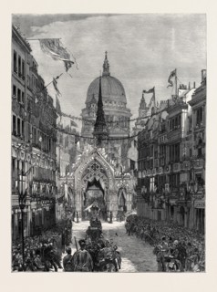 SKETCH FROM FLEET STREET: LOOKING UP LUDGATE HILL, LONDON