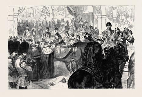 THE LORD MAYOR PRESENTING THE CITY SWORD TO THE QUEEN AT TEMPLE BAR, LONDON