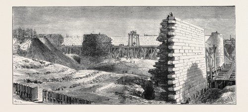 THE MARRIAGE OF THE MARQUIS OF BUTE, SKETCHES AT CARDIFF: THE NEW BUTE DOCK IN CONSTRUCTION