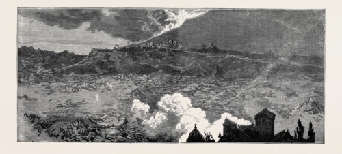 THE ERUPTION OF MOUNT VESUVIUS: LAVA CURRENT BETWEEN THE VILLAGES OF MASSA DI SOMMA AND ST.
