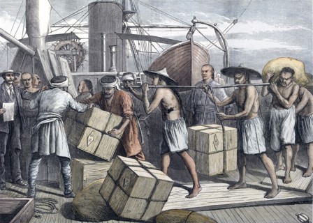 Taking in cargo at Singapore in 1873