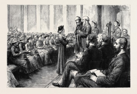SIR P. CUNLIFFE OWEN DISTRIBUTING PRIZES TO THE STUDENTS OF THE BLOOMSBURY FEMALE SCHOOL OF ART AT