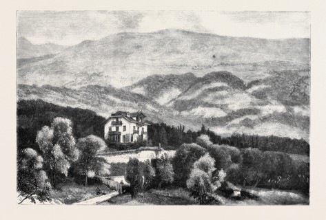 HER MAJESTY'S VISIT TO MENTONE: THE CHÃƒâ€öLET DES ROSIERS, WITH THE MOUNTAINS BEHIND IT