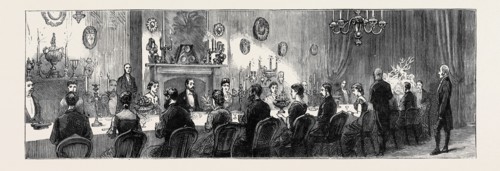 THE VISIT OF THE PRINCE OF WALES TO BRADGATE PARK, LEICESTERSHIRE: THE DINING ROOM AT BRADGATE ON