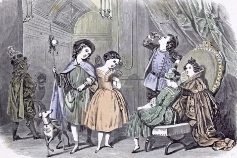 Juvenile Fancy Ball, Paris; Children; 1847, Bals Costumés; Paris; chair; drinking; wine; relaxed
