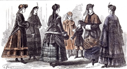 Paris Fasions For February; 1869; Janet; Child;, gathering; skirts; fashion; muff; walking stick;