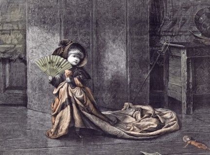 A Young Lady Of Properties; C.J. Staniland; 1878;, decorated; decorated fan; long dress; doll; cap;