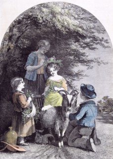 May; G.W. Willis; Children; Goat; Pastoral, spring, May; pittoresque, nostalgic; rustic; wreath;