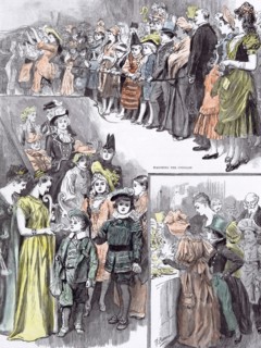 The juvenile fancy dress ball in 1891, watching the cotillon; after supper coming down the stairs;