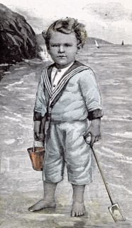 Hazeldean, Kingston, Jamaica, 1891. Boy at the seaside, summertime; beach; spade and bucket; play;