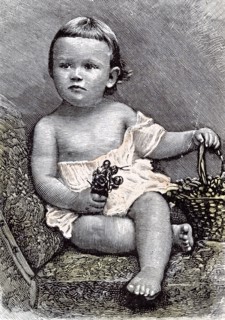 Woodbridge, 1891. Girl on a chair. Suffolk,  Britain, basket; flowers; dress; relax; at ease; calm;