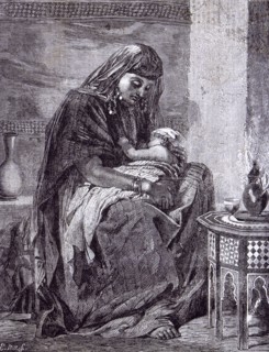 The first born baby by F. Goodall, 1862, young egyptian mother, egypt; costume of the east; Cairene