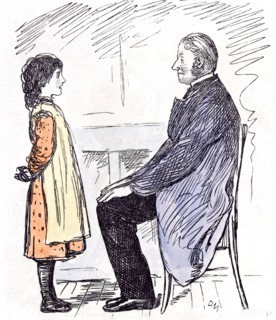 The Girl and the Headmaster, 1873, interior; at home; young and old; chair; sitting, listening;