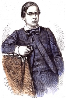 Ricciotti, youngest son of Garibaldi, 1860, Boy; chair; dress; butterfly; serious; standing; next