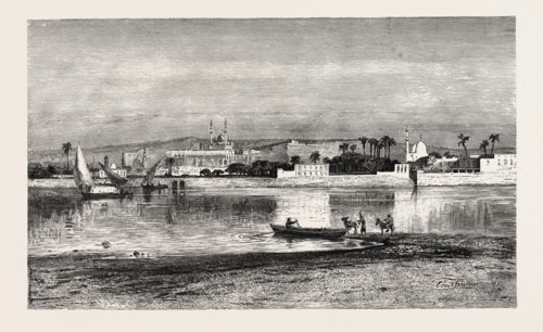 THE CITADEL OF CAIRO, FROM THE NILE.  Egypt, engraving 1879