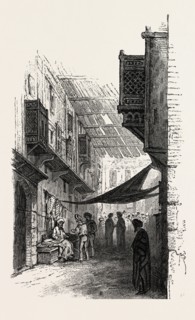 STREET IN SUEZ.  Egypt, engraving 1879