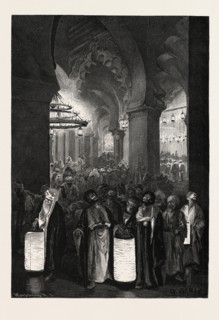 A NIGHT OF THE RAMADAN, THE HOUR OF PRAYER.  Egypt, engraving 1879