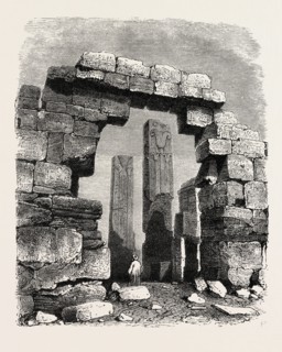 SCULPTURED PILLAR FROM THE TEMPLE OF KARNAK. Egypt, engraving 1879