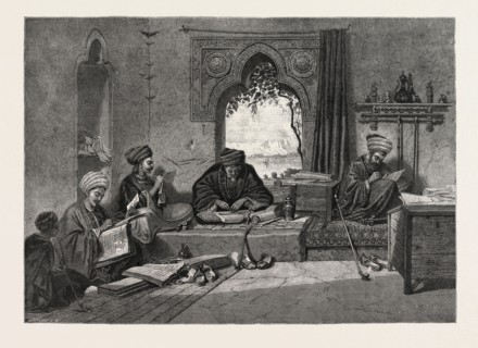 Writing room at Girgeh. Egypt, engraving 1879