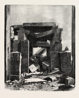 SANCTUARY IN THE GREAT TEMPLE OF KARNAK. Egypt, engraving 1879