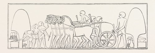 FOUR-HORSE CHARIOT OF A PRIVATE PERSON FROM ABD-EL-KURNAH. Egypt, engraving 1879