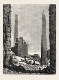 THE OBELISKS IN THE OLDEST PART OF KARNAK. Egypt, engraving 1879