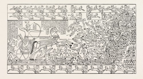 A BATTLE, FROM THE RAMESSEUM. Egypt, engraving 1879
