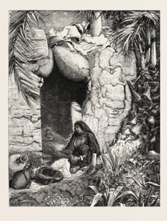 HUT OF A FELLAH, WITH ROOF OF POTS. Egypt, engraving 1879