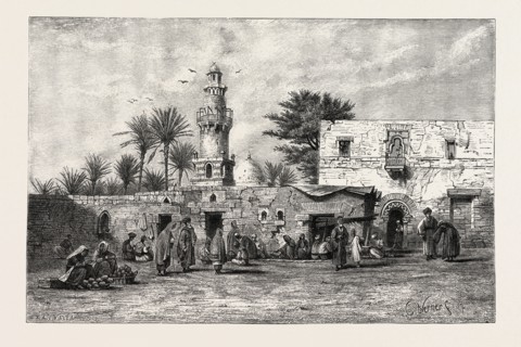 MARKET IN ESNEH. Egypt, engraving 1879
