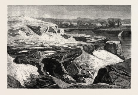 THE NARROWEST PART OF THE RIVER AT GEBEL SILSILEH. Egypt, engraving 1879