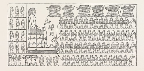 TRANSPORT OF A COLOSSUS, FROM A TOMB AT EL BERSHEH. Egypt, engraving 1879