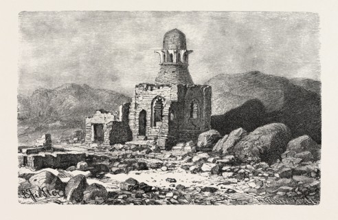 MAUSOLEUM IN THE DESERT NEAR ASSOUAN. Egypt, engraving 1879