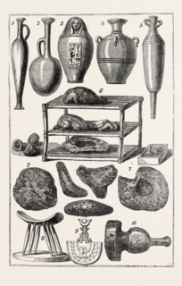 EGYPTIAN ANTIQUITIES: 1, 2, 3, 4,5. Bottles and Vases. 6. Prepared Funereal Feast, 7. Cakes. 8.