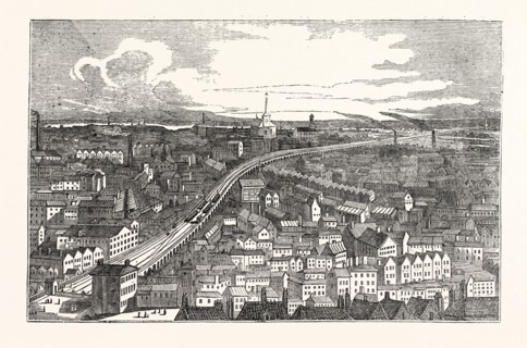 BIRD'S EYE VIEW OF THE LONDON AND GREENWICH RAILWAY, UK, britain, british, europe, united kingdom,