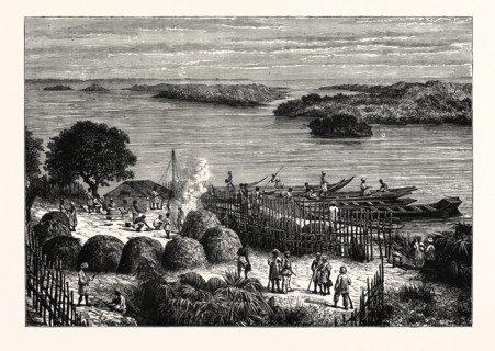 AN ENCAMPMENT ON THE RIVER CONGO. The Congo River (in the past also known as the Zaire River) is a