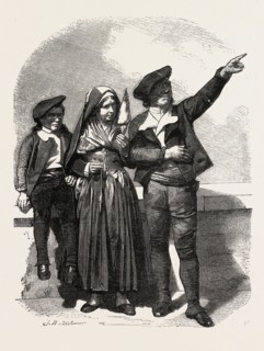 Pyrenean Mountaineers, France. engraving 1855