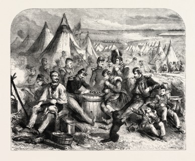 Recreations in the camp in Crimea. The Crimean War, 1855, Engraving