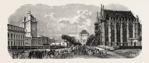 Vincennes Castle courtyard, on the north side. engraving 1855