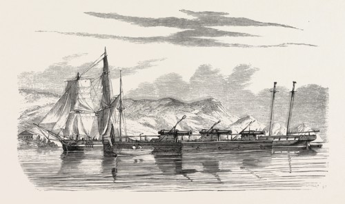 Russian ships before Yeni-Kaleh. engraving 1855
