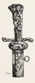 Hunting knife given by the Emperor of Austria to Jules Gerard. engraving 1855