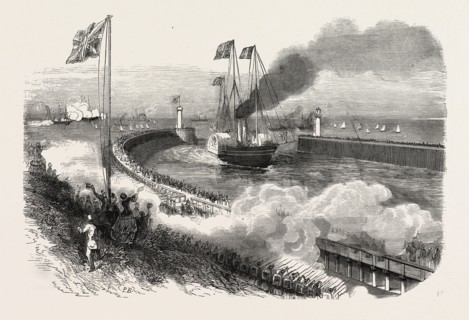 Entrance of the Queen of England in the port of Boulogne, on board the yacht Victoria and Albert,