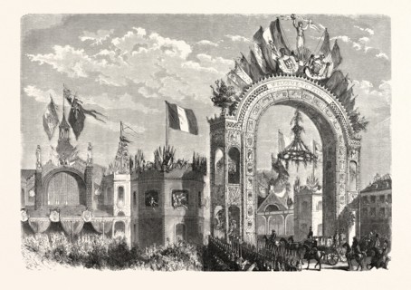 Entrance of the Queen of England at the railway station of Boulogne, France. Queen Victoria.
