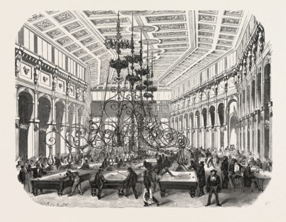 The Grand Cafe Parisien on the Boulevard Saint-Martin, Paris, France. engraving 1855