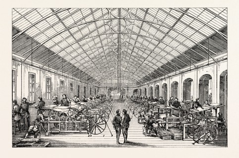 Universal Exposition: Workshop mecanical presses. Paris, France, Exposition Universelle. An