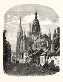 Bayeux Cathedral, France. engraving 1855