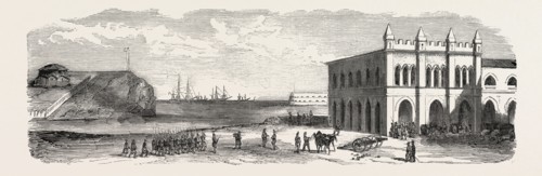 Artillery Bay, near Fort Saint-Nicolas, Sevastopol. The Crimean War, 1855. Engraving