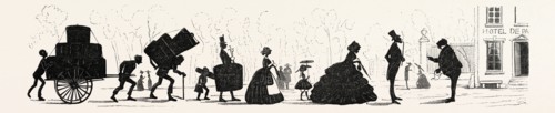 WATERS SILHOUETTES: Arrival of a French family. engraving 1855